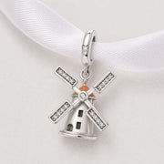 Windmill Bead Fits Pandora Charm Bracelet, 925 Sterling Silver Netherlands Travel Dangle, Sparkling Jewelry
