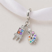 Artist Palette Easel Bead Fits Pandora Charm Bracelet, 925 Sterling Silver Painter Dangle Gift