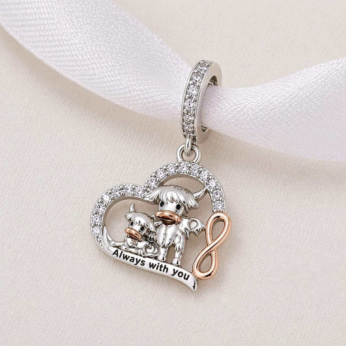Highland Cow sterling silver charm alternate view