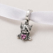 Baby Highland Cow Girl Bead Fits Pandora Charm Bracelet, 925 Sterling Silver Pink Bow