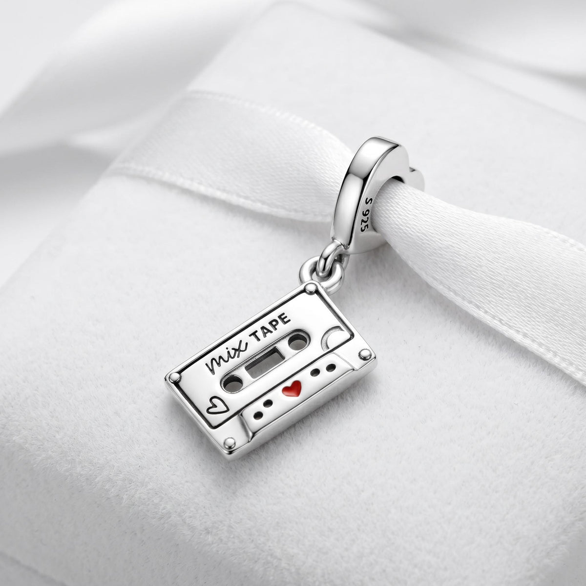 Retro Mix Tape Cassette sterling silver charm alternate view