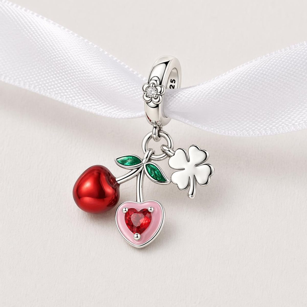 Cherry Lucky Clover sterling silver charm alternate view
