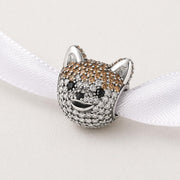 Shiba Inu Dog Bead Fits Pandora Charm Bracelet, Silver Sparkling Akita Puppy Animal Jewelry