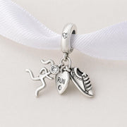 Running Girl Dangle Fits Pandora Charm Bracelet, Silver Sneaker Run Heart Sport Athlete Gift