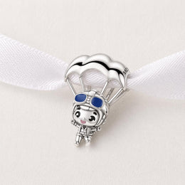 Parachute Skydiver Bead Fits Pandora Charm Bracelet, Silver Blue Goggles Skydiving Boy Adventure Gift