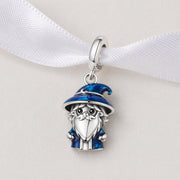 Magic Wizard Bead Fits Pandora Charm Bracelet, Silver Blue Hat Sorcerer Fantasy Mystical Gift