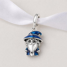 Magic Wizard Bead Fits Pandora Charm Bracelet, Silver Blue Hat Sorcerer Fantasy Mystical Gift