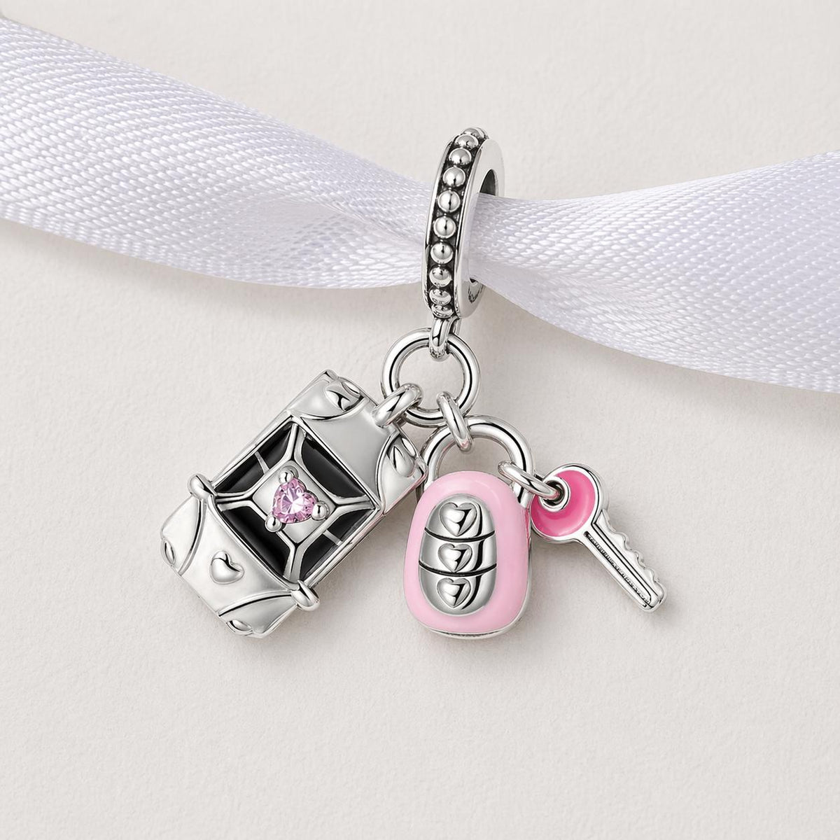 Pink Car Key sterling silver charm alternate view