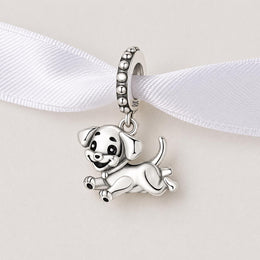 Playful Puppy Dangle Bead Fits Pandora Charm Bracelet, Silver Labrador Dog Animal Jewelry Gift
