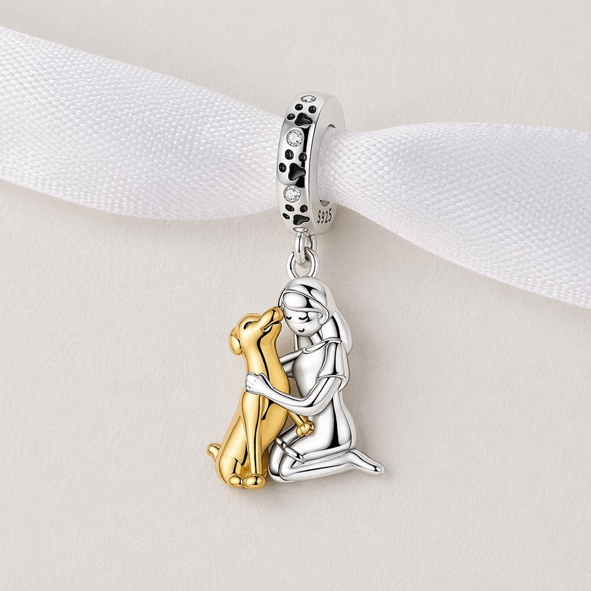 Girl Hugging Dog sterling silver charm alternate view