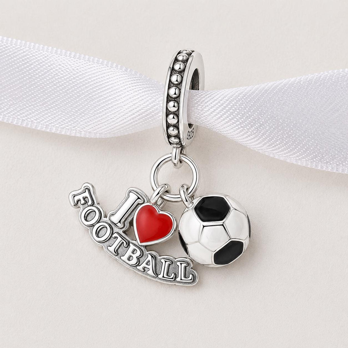 World Cup Football Ball Heart sterling silver charm alternate view