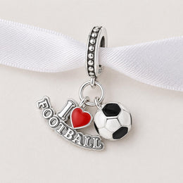 Soccer Ball Heart Bead Fits Pandora Charm Bracelet, Silver I Love Football Sporty Gift