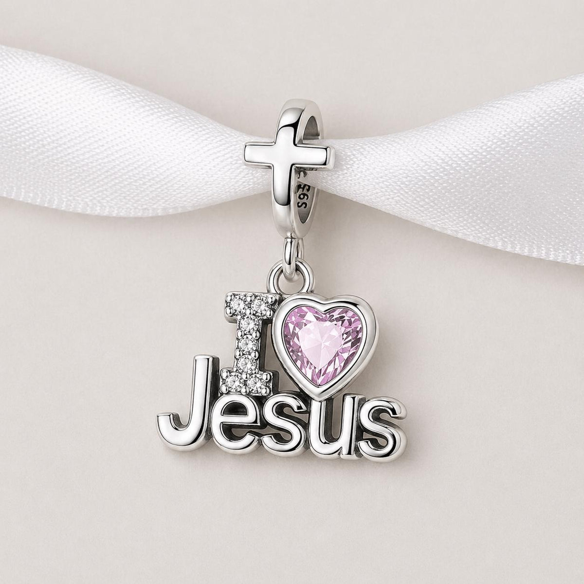 I Love Jesus sterling silver charm alternate view