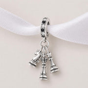 Chess Piece Bead Fits Pandora Charm Bracelet, Silver Trio Knight Queen King Gamer Gift