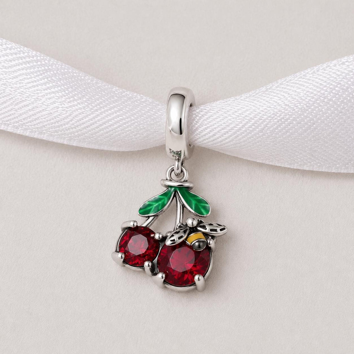 Red Cherry Bee sterling silver charm alternate view