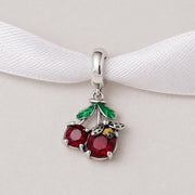 Red Cherry Bee Bead Fits Pandora Charm Bracelet, Silver Fruit Crystal Summer Jewelry Gift
