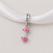 Pink Dumbbell Bead Fits Pandora Charm Bracelet, Silver Gym Fitness Workout Weights Jewelry Gift