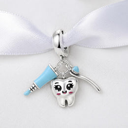 Tooth Bead Fits Pandora Charm Bracelet, Silver Dentist Jewelry, Dental Hygienist Medical Graduation Gift