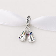 Boxing Gloves Bead Fits Pandora Charm Bracelet, Silver Motivational Fighter Jewelry, Rainbow Crystal Gift
