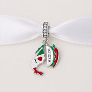 Mexico Bead Fits Pandora Charm Bracelet, Silver Chili Pepper Map Dangle, Travel Souvenir Gift