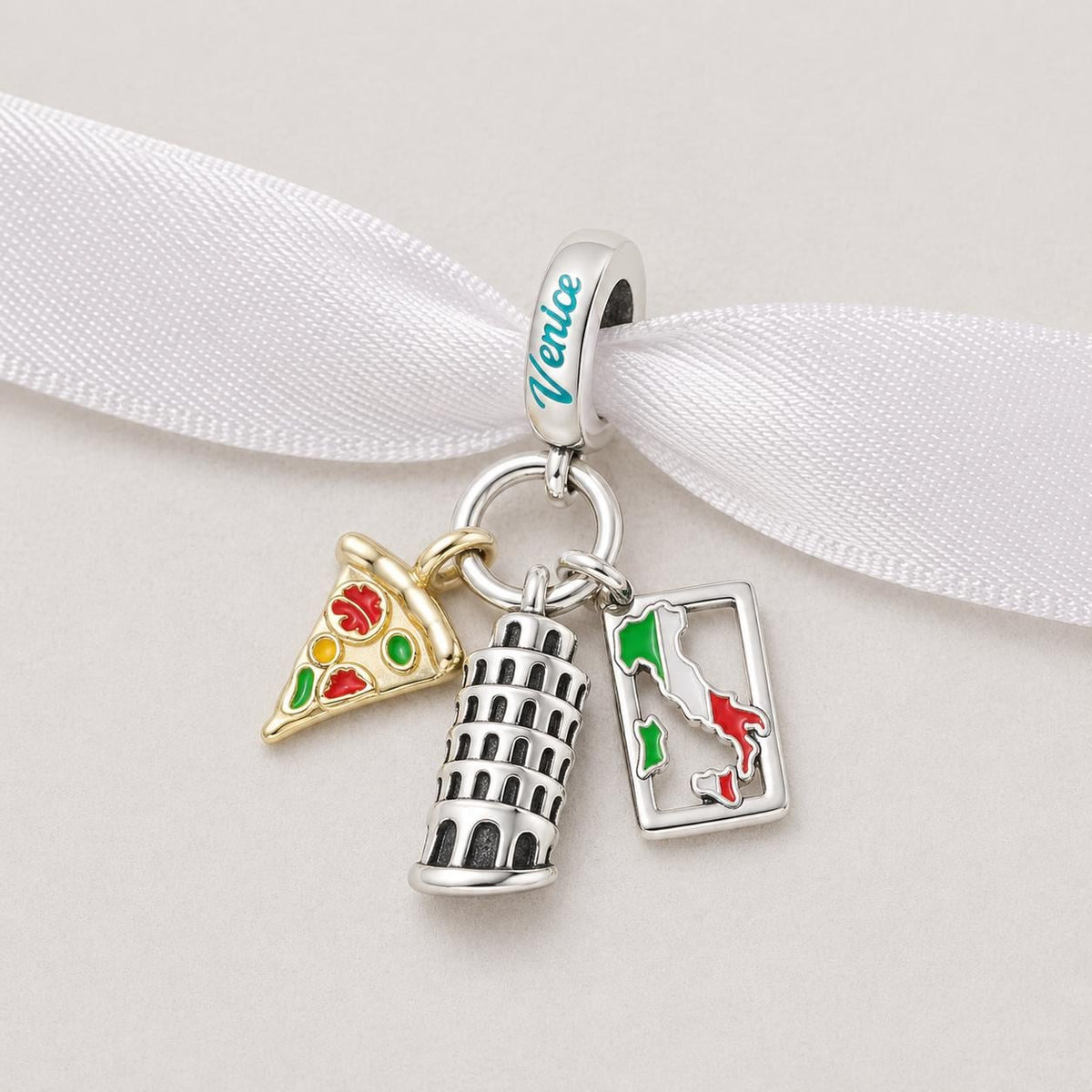 Italy Pizza Tower sterling silver charm alternate view