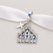 Italy Bead Fits Pandora Charm Bracelet, Silver Milan Cathedral Travel Jewelry, Religious Cross Dangle