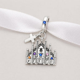 Italy Bead Fits Pandora Charm Bracelet, Silver Milan Cathedral Travel Jewelry, Religious Cross Dangle
