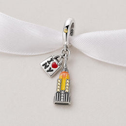 New York Bead Fits Pandora Charm Bracelet, Empire State Building Jewelry, NY Travel Gift