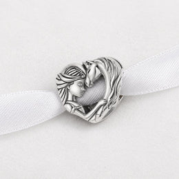 Horse Girl Heart Bead Fits Pandora Charm Bracelet, Silver Equestrian Jewelry, Animal Lover Gift