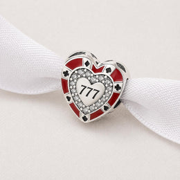 Las Vegas Bead Fits Pandora Charm Bracelet, Silver Casino Heart Bead, Lucky Poker Chip