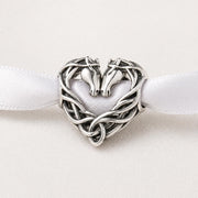 Double Horse Bead Fits Pandora Charm Bracelet, Silver Heart Equestrian Celtic Knot Jewelry Gift
