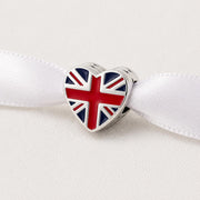 London Union Jack Heart Bead Fits Pandora Charm Bracelet, Silver British Flag Travel Souvenir