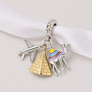 Egypt Bead Fits Pandora Charm Bracelet, Silver Dangle Pyramid Camel Airplane, Cairo Travel Gift