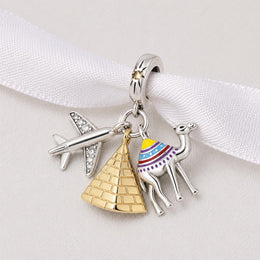 Egypt Bead Fits Pandora Charm Bracelet, Silver Dangle Pyramid Camel Airplane, Cairo Travel Gift