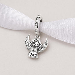 Angel Girl Dangle Bead Fits Pandora Charm Bracelet, Silver Guardian Angel Praying, Religious Gift