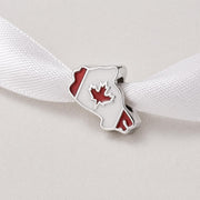 Canada Bead Fits Pandora Charm Bracelet, Map Flag, Red Maple Leaf, Silver Travel Souvenir