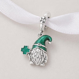 Lucky Gnome Bead Fits Pandora Charm Bracelet, 925 Sterling Silver Shamrock Irish Gonk Gift