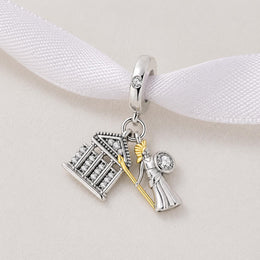 Greece Bead Fits Pandora Charm Bracelet, Athena Goddess Parthenon, Silver Dangle, Athens Travel Gift