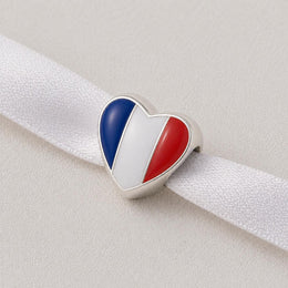 France Bead Fits Pandora Charm Bracelet, French Flag Heart, Silver Paris Travel Souvenir