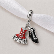 Red Dress & Black Heel Bead Fits Pandora Charm Bracelet, Silver Fashion Stiletto Shoe Gift