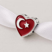 Turkey Bead Fits Pandora Charm Bracelet, Turkish Flag, Red Moon Star Istanbul Travel Gift