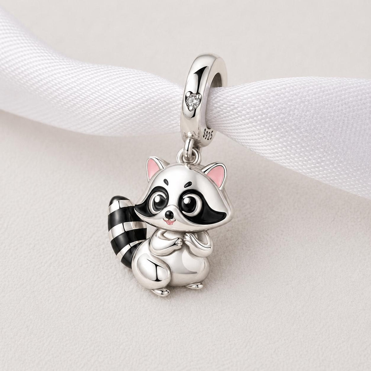 Raccoon sterling silver charm alternate view