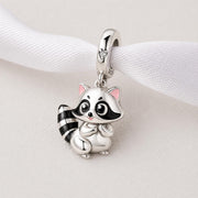 Raccoon Bead Fits Pandora Charm Bracelet, Silver Animal Dangle Forest Wildlife Jewelry Gift