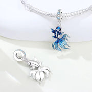 Blue Betta Fish Bead Fits Pandora Charm Bracelet, Silver Fancy Goldfish Crystal Jewelry Gift