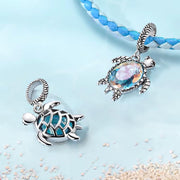 Sea Turtle Bead Fits Pandora Charm Bracelet, Silver Iridescent Shell Crystal Dangle, Marine Gift