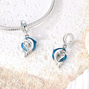 Mother Baby Dolphin Bead Fits Pandora Charm Bracelet, Silver Blue Enamel Ocean Family Gift