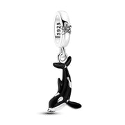 Orca Dangle Fits Pandora Charm Bracelet, Black Killer Whale Silver Bead, Starfish Ocean Gift
