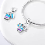 Travel Dangle Fits Pandora Charm Bracelet, Camera Suitcase Airplane Bead, Silver Vacation Jewelry Gift