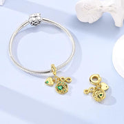 Gold Family Tree Triple Dangle Fits Pandora Charm Bracelet, Green Heart Infinity, Mother Gift