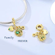 Gold Family Tree Triple Dangle Fits Pandora Charm Bracelet, Green Heart Infinity, Mother Gift